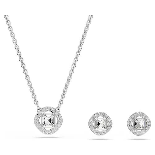 Set Dây Chuyền Và Khuyên Tai Swarovski Una Angelic set Round Cut, White, Rhodium Plated 5734678 Màu Bạc
