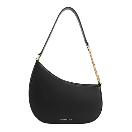 Túi Đeo Vai Nữ Charles & Keith CNK Agatha Chain-Accent Shoulder Bag Black CK2-20160188 Màu Đen