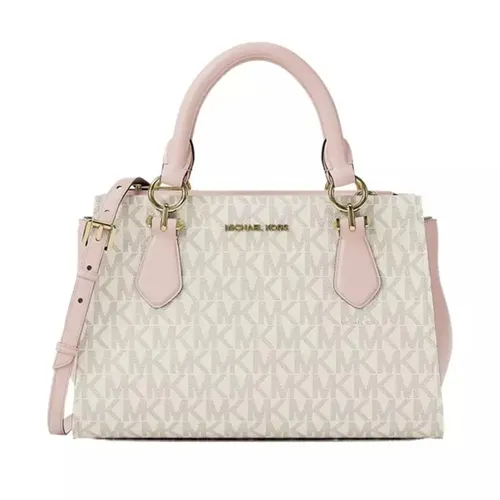 Túi Xách Tay Nữ Michael Kors MK Marilyn Small Signature Logo Messenger Bag 35F5G6AM1B PWD BLSH MLT Màu Trắng/Hồng