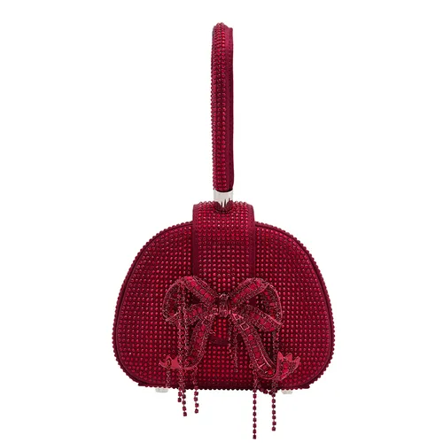 Túi Xách Tay Nữ Self-Portrait Micro Bow Crystal-Embellished Satin Top Handle Bag Màu Đỏ