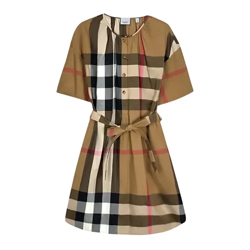Váy Nữ Burberry Gretton Mid-length Cotton Dress Taupe Brown Check 8084311 Màu Nâu Size 6