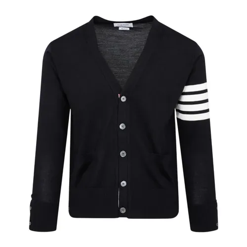 Áo Cardigan Nam Thom Browne Navy Merino Wool 4-bar Classic V-neck MKC002A Y1014 415 Màu Xanh Navy Size 3