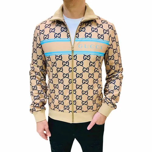 Áo Khoác Nam Gucci Technical Jersey GG Print Zipped Jacket 787879 Màu Be Size M