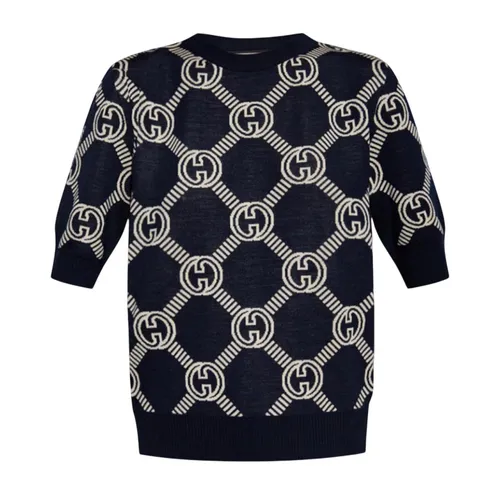 Áo Len Nữ Gucci Navy With GG Logo Monogram 692702 XKCB2 Màu Xanh Navy Size S