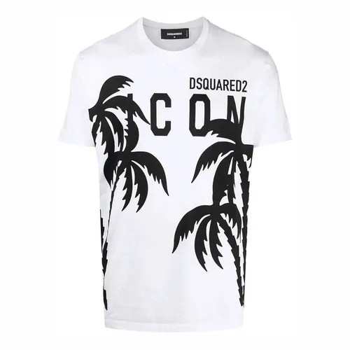 Áo Phông Nam Dsquared2 Palm Tree Logo-print S79GC0071 Tshirt Màu Trắng Size S