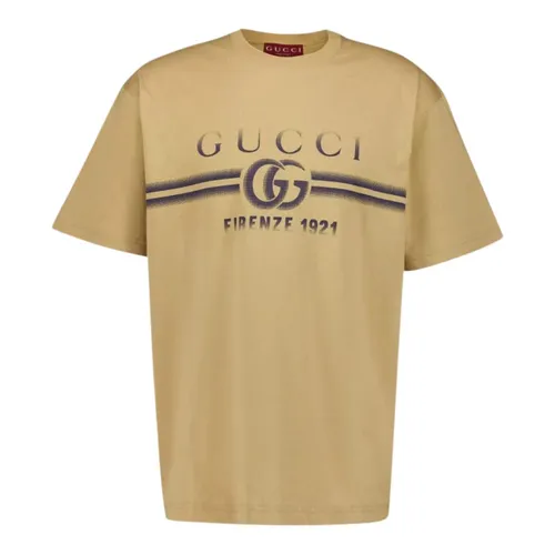 Áo Phông Nam Gucci Interlocking Logo Print Beige Cotton Short Sleeves 785345 XJGKJ 2420 Tshirt Màu Be Size XS
