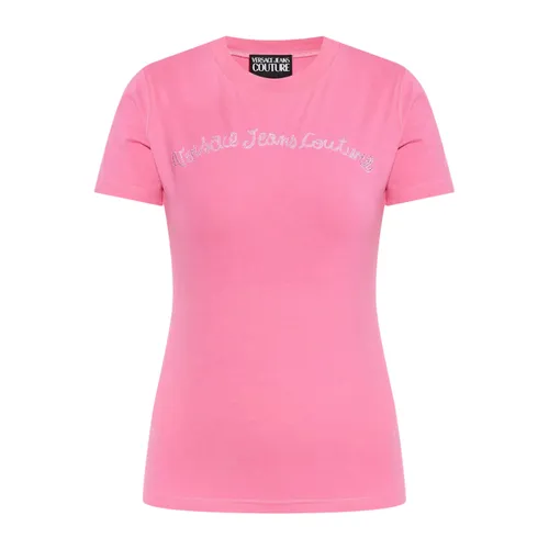 Áo Phông Nữ Versace Jeans Couture Pink With Logo Embroidered 78HAHC08 78DP608 Tshirt Màu Hồng Size S