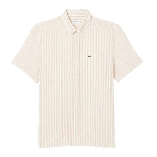 Áo Sơ Mi Cộc Tay Nam Lacoste Men's Regular Fit Short Sleeve Linen Shirt CH8061 IR7 Màu Be Size 39