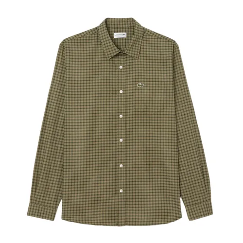 Áo Sơ Mi Dài Tay Nam Lacoste Men's Regular Fit Plaid Flannel Shirt CH5093 - 6UI Màu Xanh Green Size 40