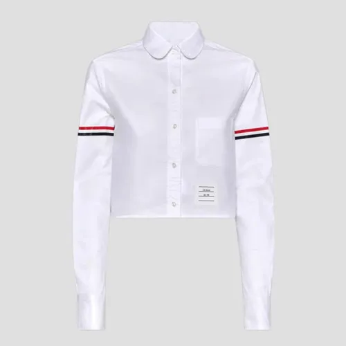 Áo Sơ Mi Nữ Thom Browne Classic Oxford Armband Cropped Round Collar FLL164O 02188 100 Màu Trắng Size 38
