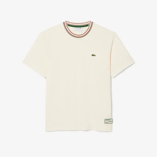 Áo Thun Nam Lacoste French Made Stripe Neck T-Shirt Classic TH5455 - XFJ Màu Trắng Kem Size 4