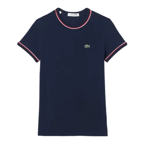 Áo Thun Nữ Lacoste Women's Jersey With Striking Color Blocking Pattern T-Shirt TF0347 GWI Màu Xanh Navy Size 34