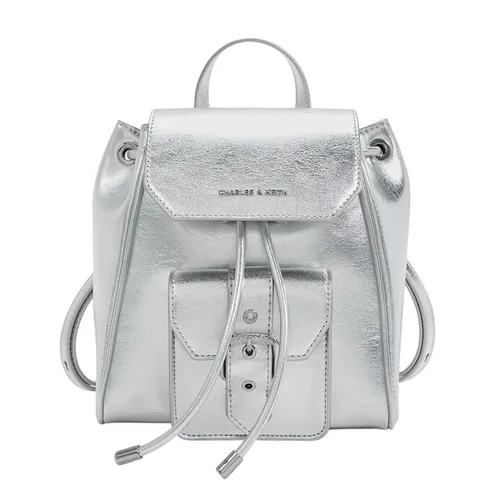 Balo Charles & Keith Blaise Metallic Front Pocket Silver CK2-60151572 Màu Bạc