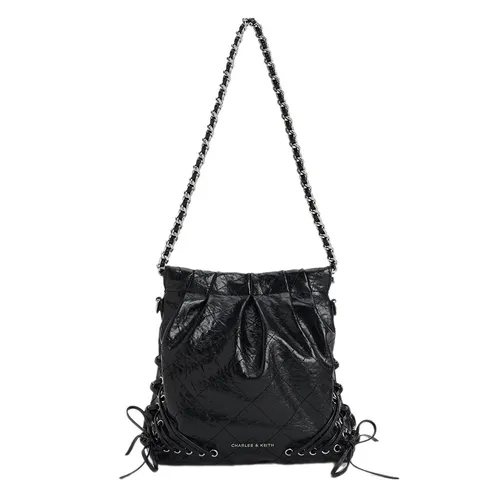 Balo Nữ Charles & Keith CNK Duo Metallic Grommet Chain-Handle - Noir CK2-60782390 Màu Đen