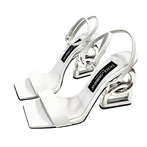 Dép Cao Gót Dolce & Gabbana D&G DG Logo Leather Straps Sandals CR1376 A1037 80002 Màu Trắng Size 36