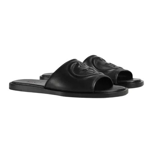 Dép Nam Gucci Slide 'Interlocking G' In Black Leather 782697 0R000 1000 Màu Đen Size 5