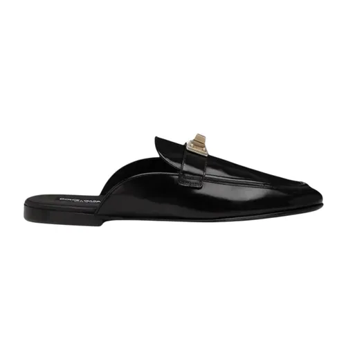 Giày Sục Nam Dolce & Gabbana D&G With Logo DG Plaque On The Front In Black A80438 AQ237 80999 Mules Màu Đen Size 6