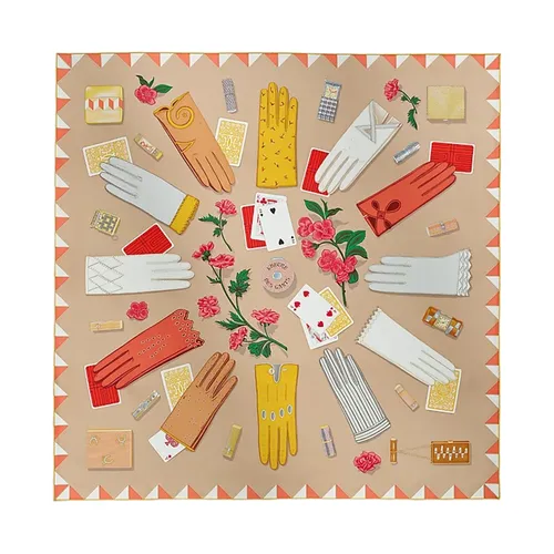 Khăn Nữ Hermès L'Heure Des Gants Scarf 90 Golden Beige /Coral /Honey Màu Nâu