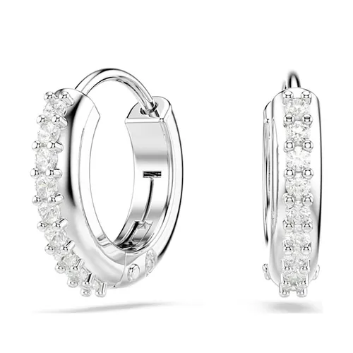 Khuyên Tai Nữ Swarovski Matrix Hoop Earrings Round Cut, White, Rhodium Plated 5690670 Màu Bạc
