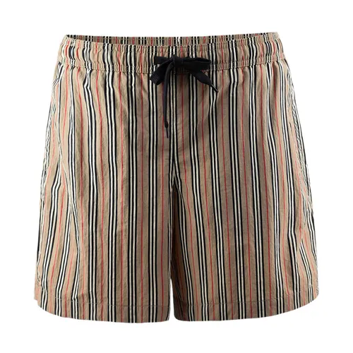 Quần Bơi Nam Burberry Striped Check Print Swim Short 8112094 Màu Be Nâu Size M