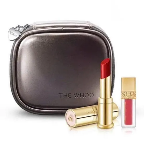 Set 2 Son Whoo (Son Dưỡng Thỏi Wine Red 3.3g + Son Kem No.18 Rose Pink 2.1g) Kèm Túi