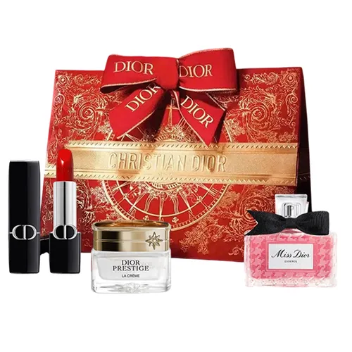 Set Nước Hoa Nữ Miss Dior Essence De Parfum 5ml + Kem Dưỡng Prestige La 5ml + Son Rouge 999 Satin Mini (4 Món)