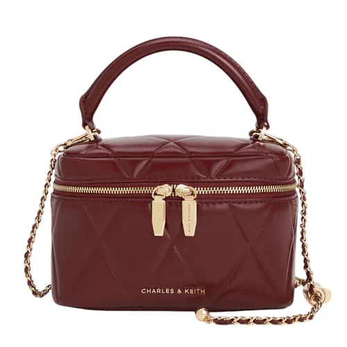 Túi Đeo Chéo Nữ Charles & Keith CNK Arwen Quilted Top Handle Vanity Bag CK2-80782534 Burgundy Màu Đỏ Đậm