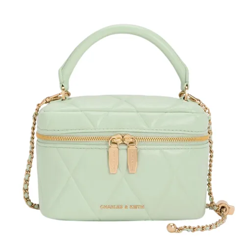 Túi Đeo Chéo Nữ Charles & Keith CNK Arwen Quilted Top Handle Vanity Bag CK2-80782534 Mint Green Màu Xanh Mint