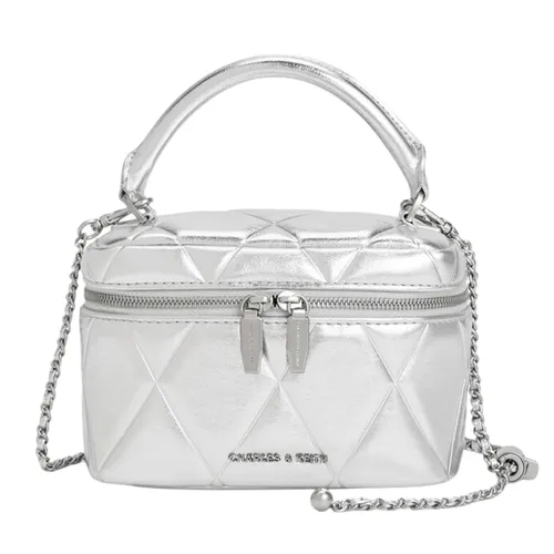 Túi Đeo Chéo Nữ Charles & Keith CNK Arwen Quilted Top Handle Vanity Bag CK2-80782534 Silver Màu Bạc