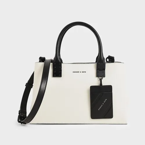 Túi Đeo Chéo Nữ Charles & Keith CNK Cameron Double Top Handle Bag - White CK2-50671160 Màu Đen Trắng