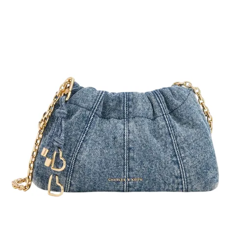 Túi Đeo Chéo Nữ Charles & Keith CNK Ciara Ruched Crossbody Bag CK2-80151612-1 Denim Blue Màu Xanh