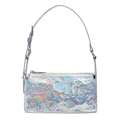 Túi Đeo Chéo Nữ Charles & Keith CNK Lark Patent Crinkle-Effect Crossbody Bag CK2-80160183 Prism Silver Màu Bạc