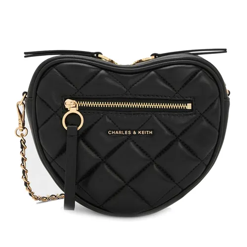 Túi Đeo Chéo Nữ Charles & Keith CNK PPaffuto Quilted Heart Crossbody Bag - Black CK2-80151641 Màu Đen