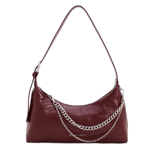 Túi Đeo Vai Nữ Charles & Keith Atwood Crinkle Effect Chain Embellished CK2-40782472 Màu Đỏ Burgundy
