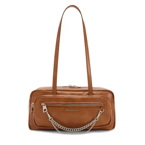 Túi Đeo Vai Nữ Charles & Keith CNK Atwood Chain Elongated Shoulder Bag - Distressed Tan CK2-20671897 Màu Nâu
