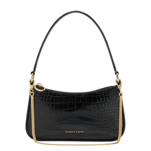 Túi Đeo Vai Nữ Charles & Keith CNK Elspeth Croc-Effect Chain-Link Shoulder Bag CK2-80151362-B Black Croco Màu Đen