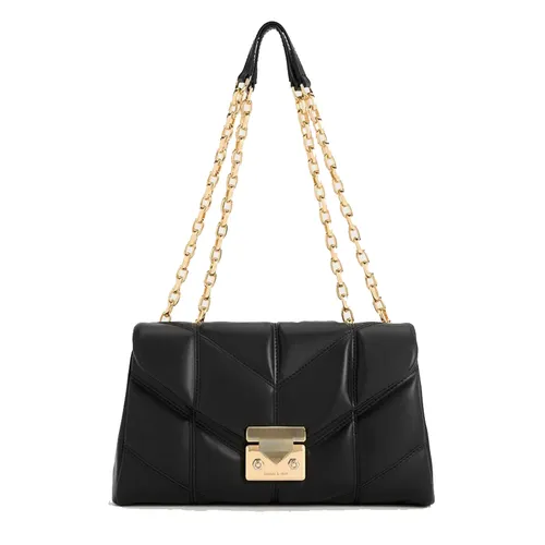 Túi Đeo Vai Nữ Charles & Keith CNK Eudora Chevron Trapeze Bag - Black CK2-20782014_BLACK Màu Đen