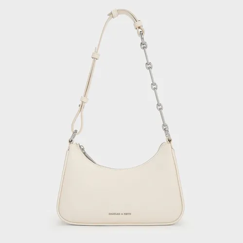 Túi Đeo Vai Nữ Charles & Keith CNK Lane Chain-Link Shoulder Bag - Cream CK2-20271604 Màu Trắng Kem