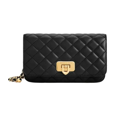 Túi Đeo Vai Nữ Charles & Keith Cressida Quilted Rectangular Clutch Black CK2-70160131_BLACK Màu Đen