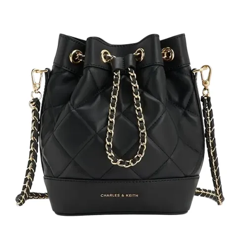 Túi Đeo Vai Nữ Charles & Keith Quilted Two-Way Rectangular Bucket Bag Black CK2-10701506_BLACK Màu Đen