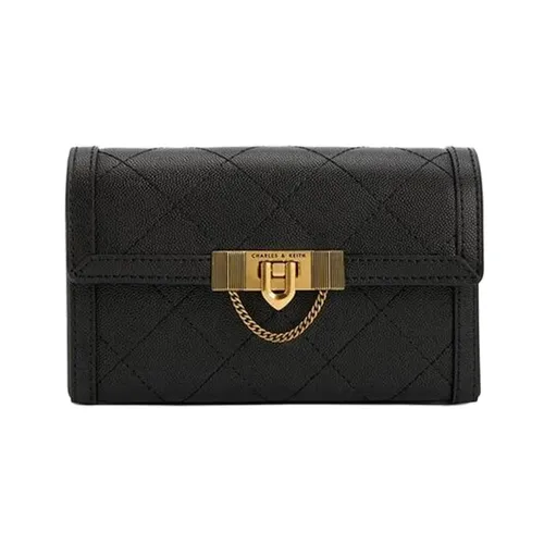 Túi Đeo Vai Nữ Charles & Keith Tallulah Quilted Fold Over Clutch Black CK2-70701372_BLACK Màu Đen