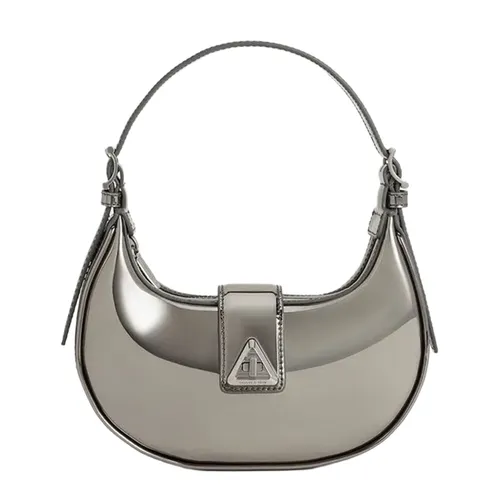 Túi Đeo Vai Nữ Charles & Keith Trice Metallic Accent Belted Half Moon Shoulder Bag Beige Grey CK2-50271205_PEWTER Màu Xám Bạc