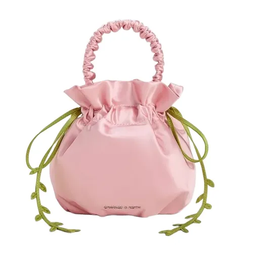 Túi Rút Dây Nữ Charles & Keith Mabel Satin Floral Vine Drawstring Bag Pink CK2-10151623-A_PINK Màu Hồng