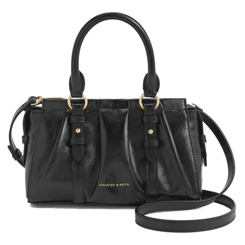 Túi Tote Nữ Charles & Keith CNK Britton Ruched Rectangular Bag Black CK2-30671820 Màu Đen