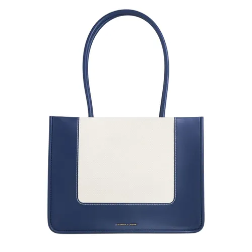 Túi Tote Nữ Charles & Keith CNK Daylla Rectangular Bag Navy Blue CK2-31200021 Màu Xanh Trắng