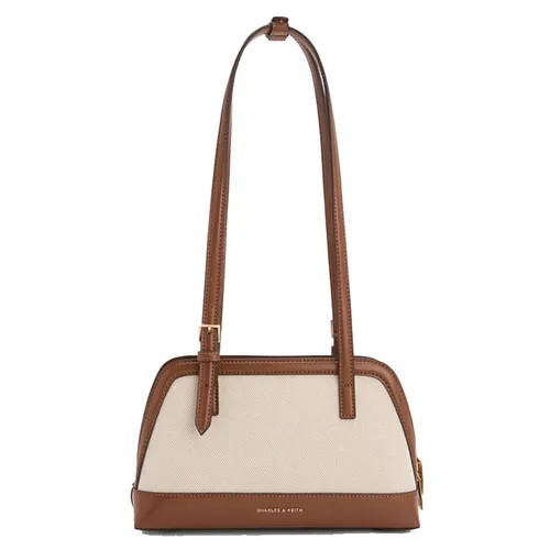 Túi Tote Nữ Charles & Keith CNK Enola Canvas Two-Tone Trapezoid Shoulder Bag Chocolate CK2-30782521-1 Màu Be Nâu