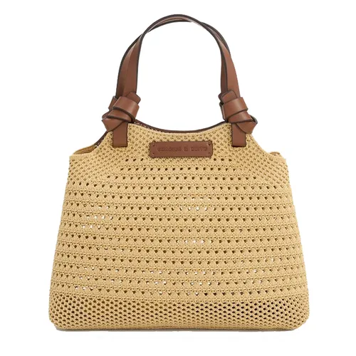 Túi Tote Nữ Charles & Keith CNK Ida Checkered Knotted Trapezoid Bag Beige CK2-30782111 Màu Be