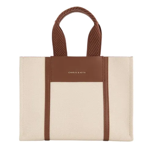 Túi Tote Nữ Charles & Keith CNK Mini Shalia Canvas Rectangular Bag Beige Canvas CK2-30151503 Màu Be Nâu