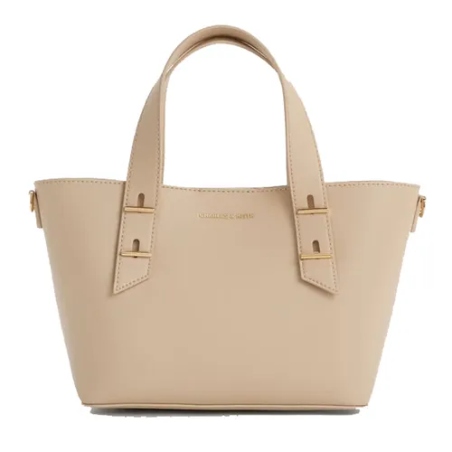 Túi Tote Nữ Charles & Keith CNK Mini Shania Trapezoid Bag Dusted Oat CK2-30782725 Màu Be