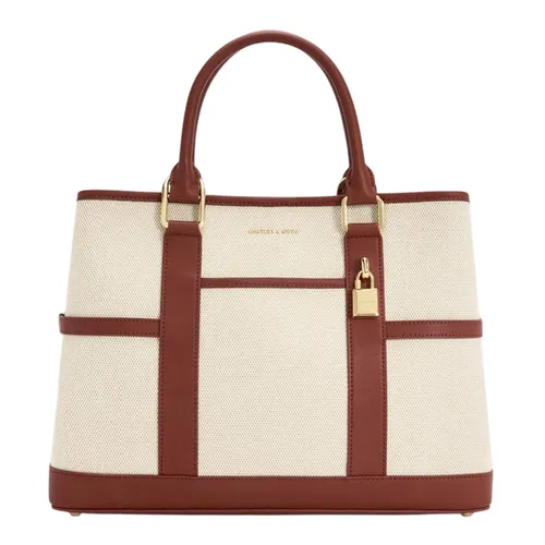 Túi Tote Nữ Charles & Keith CNK Scottie Canvas Bag Brick CK2-30840655-1 Màu Be Nâu